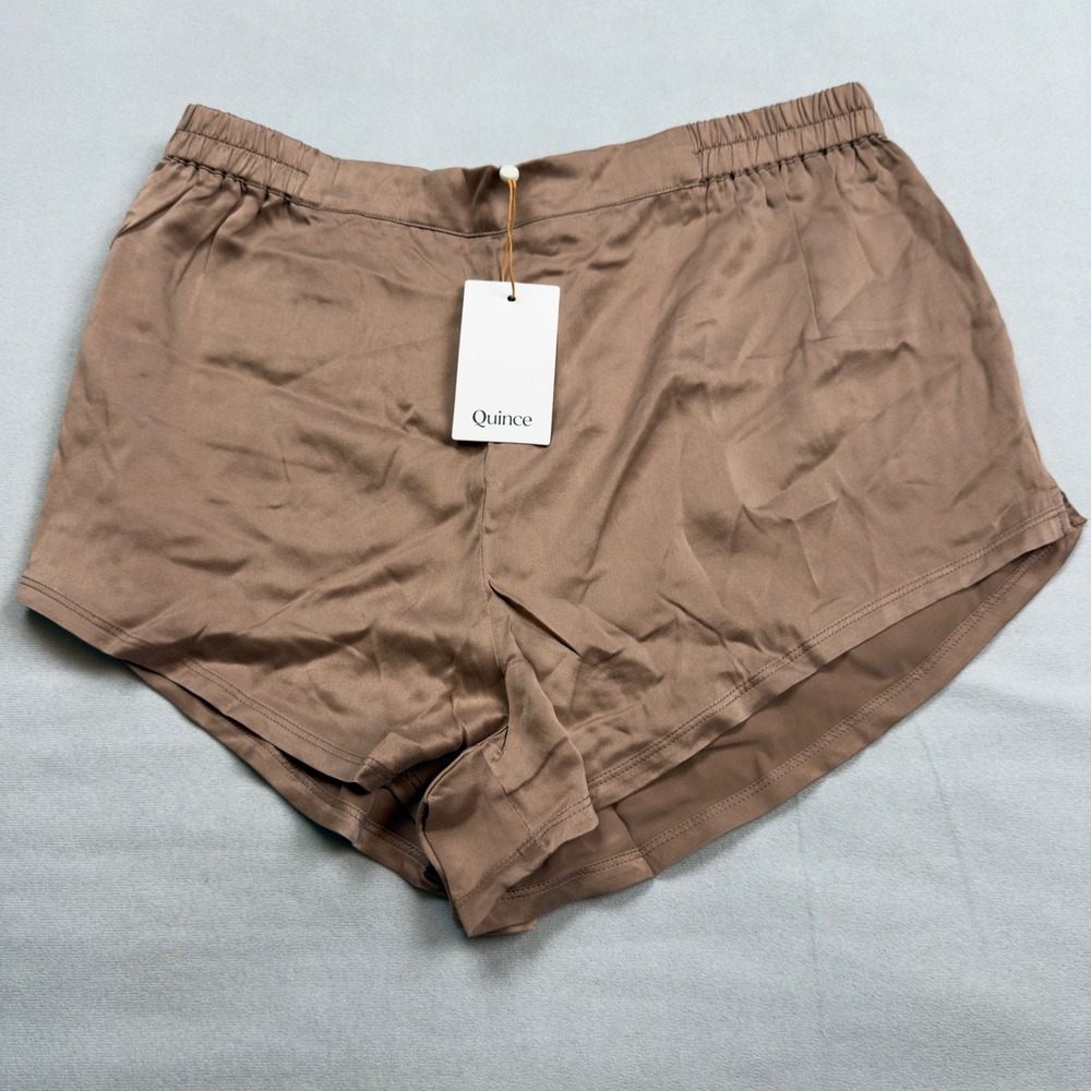 Quince 100% Washable Silk Pajama Shorts Toasted Almond Brown Womens LG NWT
